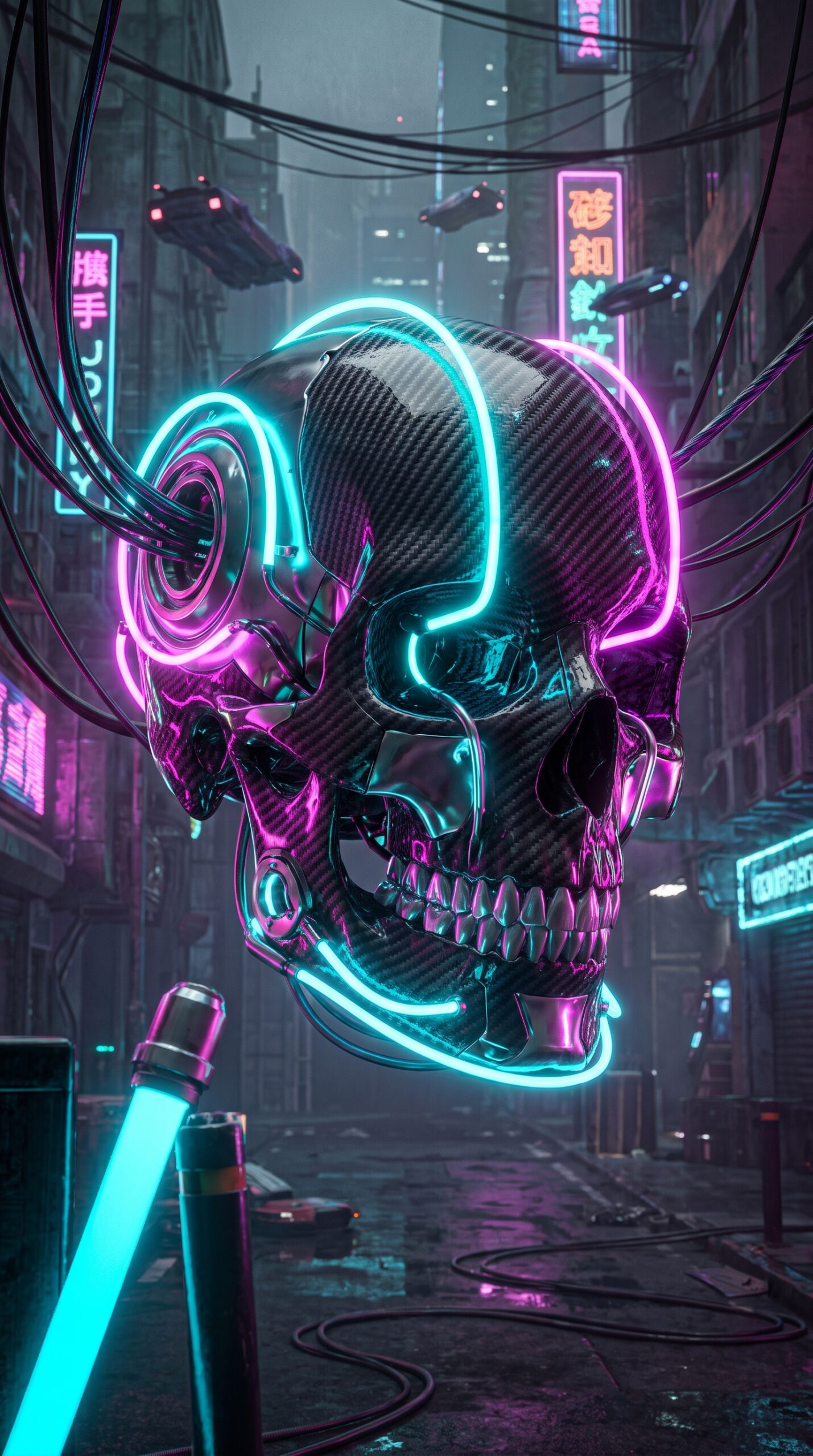 Neon Mecha Skull Wallpaper
